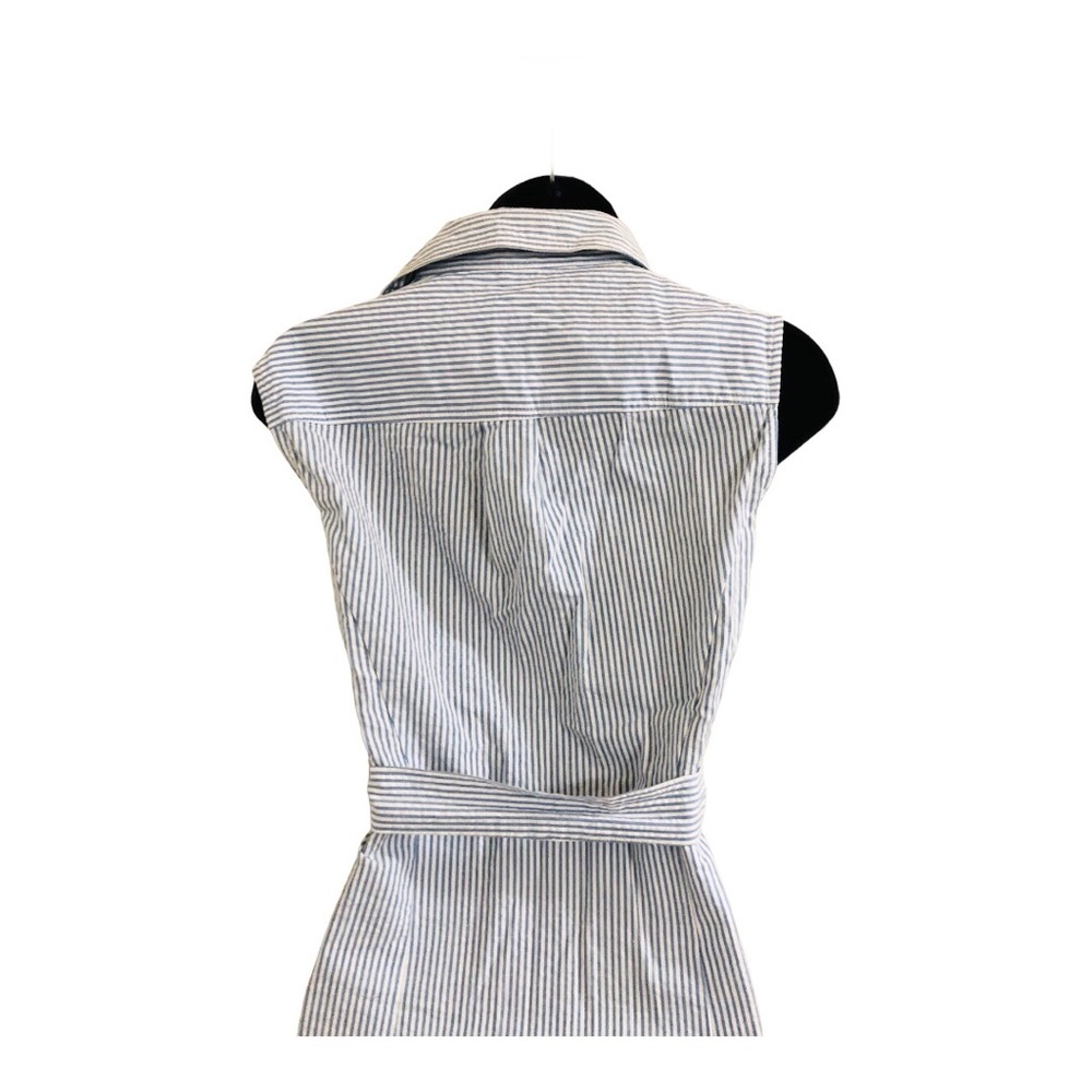 JonesNY white blue pinstripe button down seersucker style cotton Dress size 4 - Picture 7 of 16